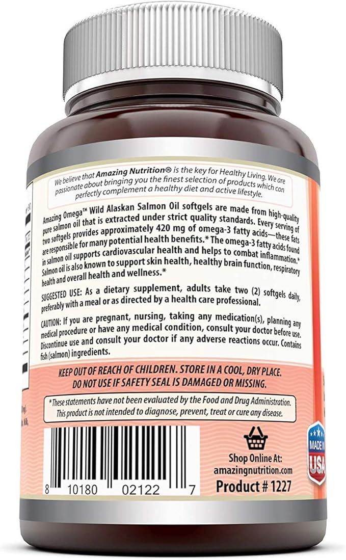 Amazing Omega Wild Alaskan Salmon Oil 2000mg Per Serving Softgels Supplement (180 | 2 Pack)