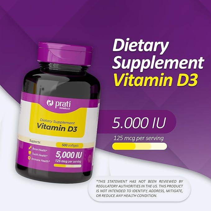 Vitamin D3 5,000 IU – 500 Softgels – Supports Defense System, Bone & Muscle Health – Family Size