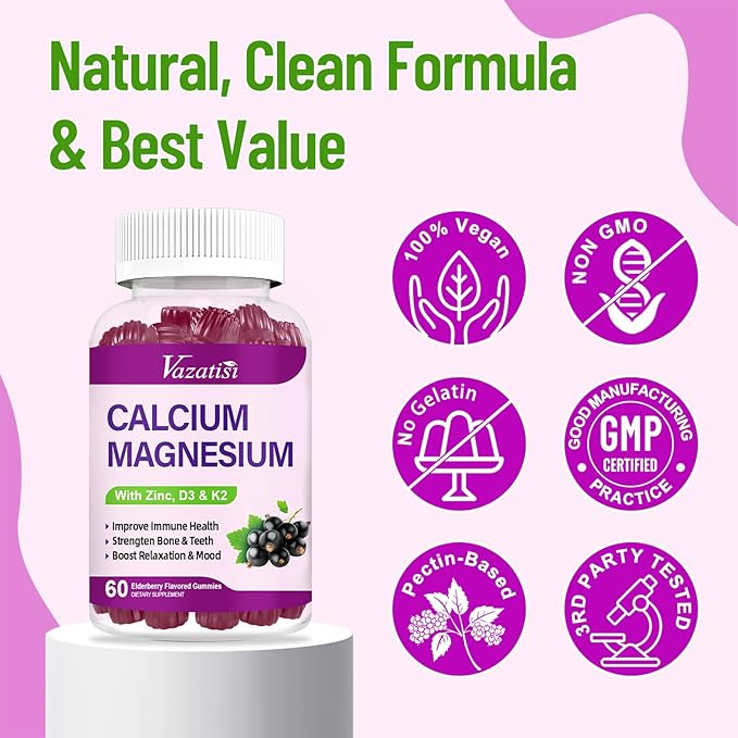 Calcium Magnesium Zinc Gummies with Vitamin D3 & K2, High 60 Gummies…