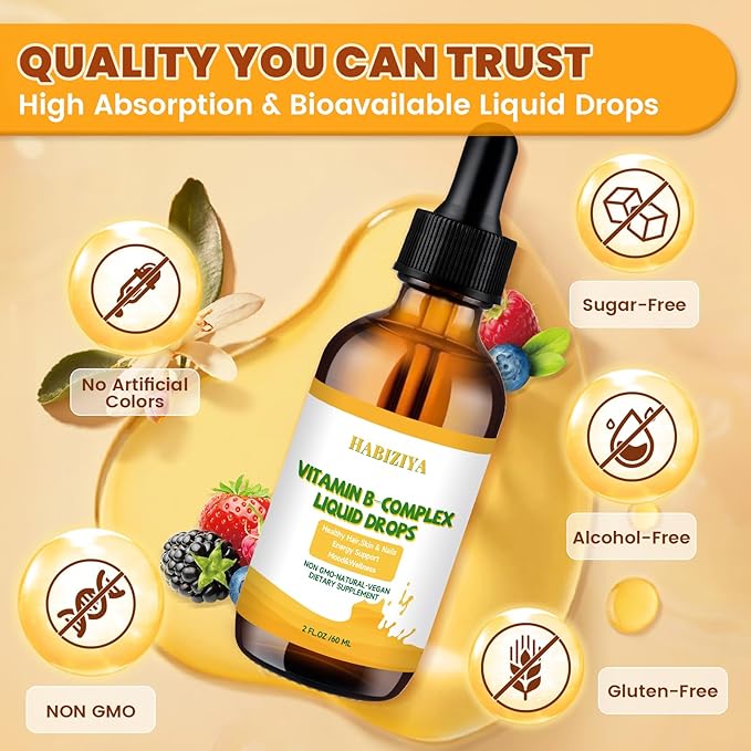 Vitamin B Complex Liquid Drops B B1, B2, B2, B3, B3, B6, B6, B7, B7, B12 B12 Biotin D3+K2 Supports 2 fl.