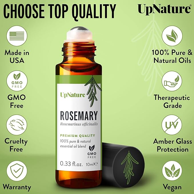 UpNature Rosemary Essential Oil Roll On – Topical Rosemary Oil for Hair & Skin - Premium Aromatherapy Oils - Enhance Focus - Pre-Diluted