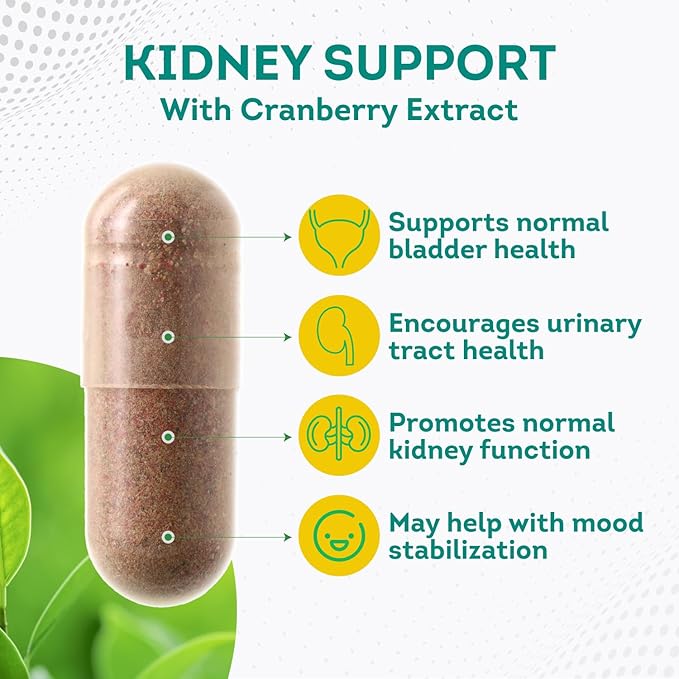 PurePremium Supplements Kidney Support Supplement for Men & Women - with Cranberry Extract to Support Urinary Tract, Normal Bladder Function & Supports Kidney's Health - 4 Months Supply - 120 Capsules