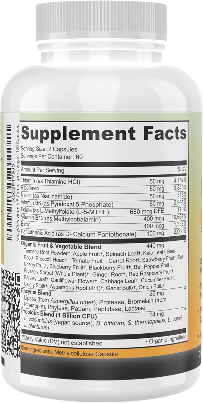 Vitamin B Complex B12 Methylcobalamin, B1, B2, B2, B3, B3, B5, B5, B6, B6, B7, B7, B9 B9 - 120 Capsules