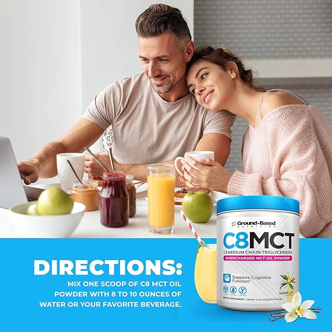 Ground-Based Nutrition C8 MCT Oil Powder – Supercharged Medium Chain Triglycerides MCT Oil Powder – Vegan-Friendly, Non-GMO Powdered C8 MCT Oil, Ketogenic MCT Coffee Creamer, No Stevia (Vanilla)