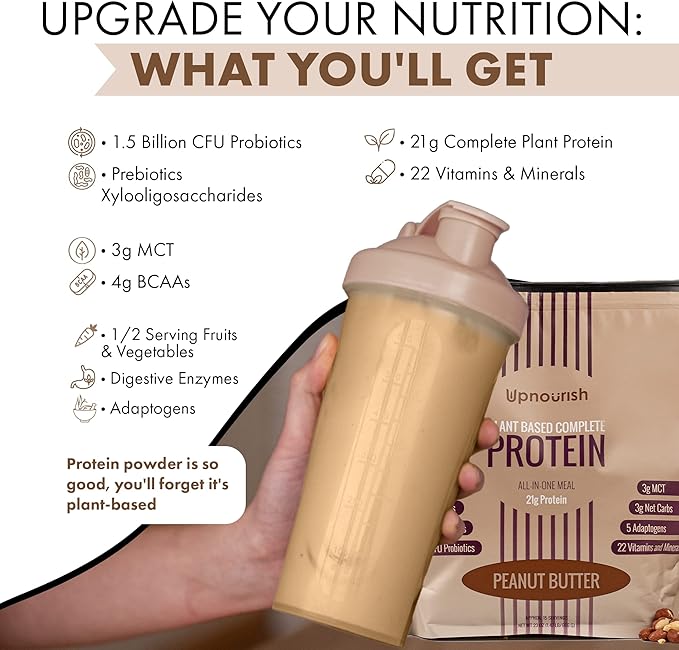 UpNourish Peanut Butter Vegan Protein Powder, 15 Servings