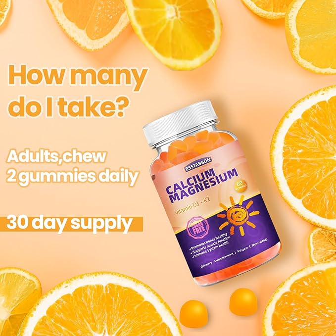 Calcium Magnesium Gummies 600mg Calcium,420mg Magnesium D3+K2 High (120count,BS0301)