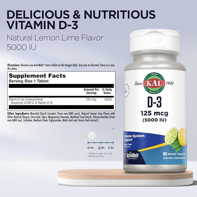 KAL Vitamin D-3 5000 IU ActivMelt, 90 Servings, 90 Micro