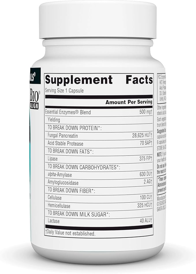 Source Naturals Essential Enzymes 500mg Bio-Aligned 60 Vegetarian