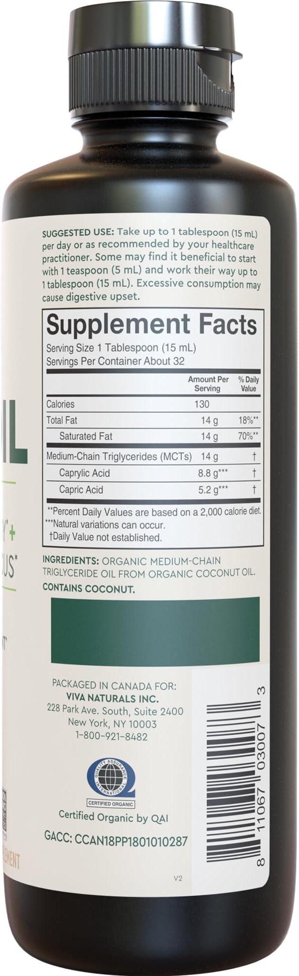 Viva Naturals Organic MCT Oil 16 fl oz - Best MCT Oil Organic for Coffee, MCT Coconut Oil Supports Energy & Mental Clarity, USDA Organic, Non-GMO, Paleo & Keto Certified, MCT Wellness