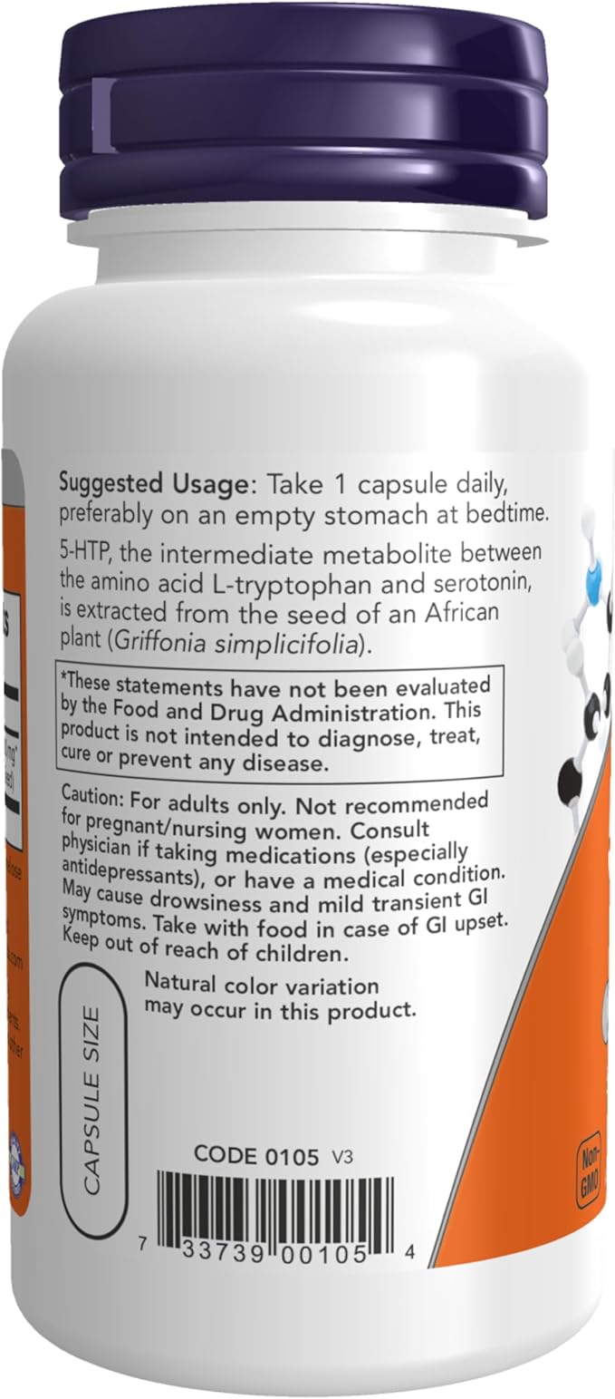NOW Supplements, 5-HTP (5-hydroxytryptophan) 100 mg, 60 Veg