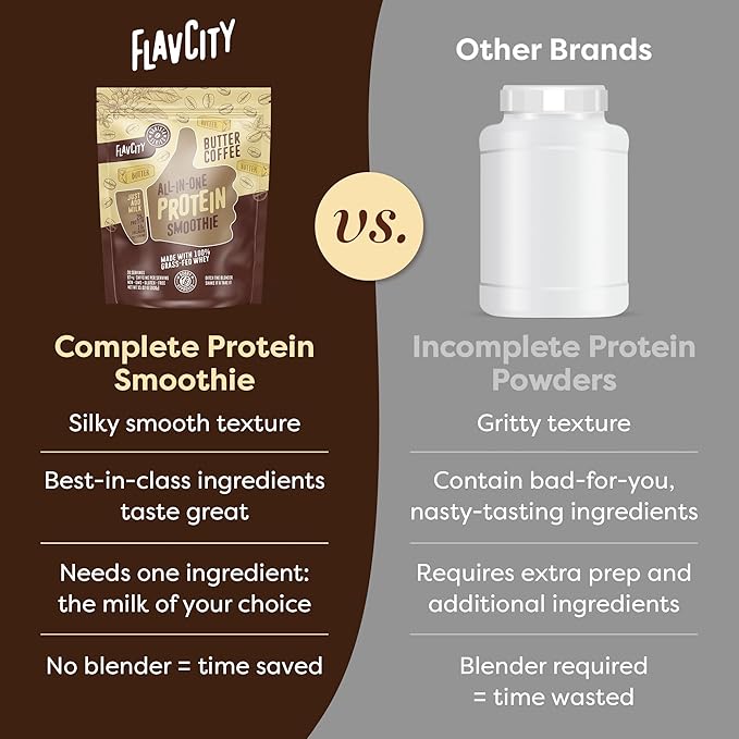 FlavCity Protein Powder Smoothie, Butter Coffee 100% Grass-Fed (25g of (33.02 oz)
