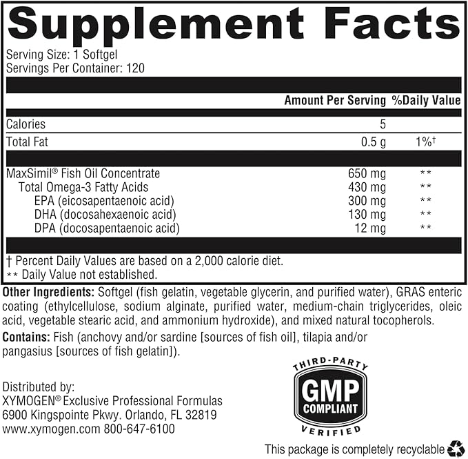 XYMOGEN Omega MonoPure 650 EC 3X Greater 3 Supplement (120 Softgels)