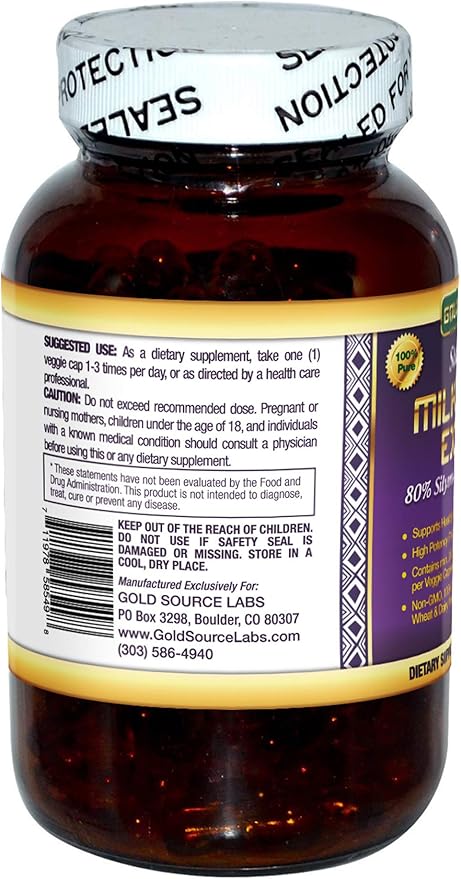 Organic Milk Thistle Capsules, 180 Caps, 80% Silymarin 450 mg,