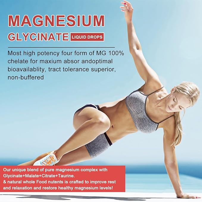 Magnesium Glycinate Liquid Drop - Triple Absorption Supplement to Support Nerves, Night, Heart, Muscles * -Sugar-Free with Potassium, L-Theanine, Sea Moss Vitamin B,C,D3, K2-2Pack
