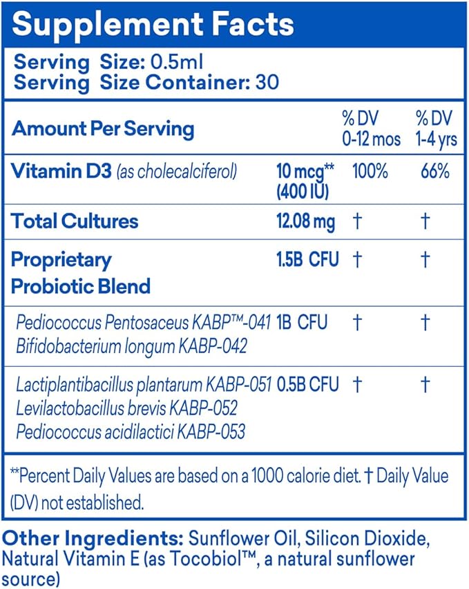 Dr. Kids Probiotic Vitamin D Drops - Supports Infant & Child Gut Health, Helps Reduce Gas, Colic & Fussiness, Baby Probiotic Drops with Vitamin D3, Pediatrician Recommended, Unflavored, 15ml (1 Pack)