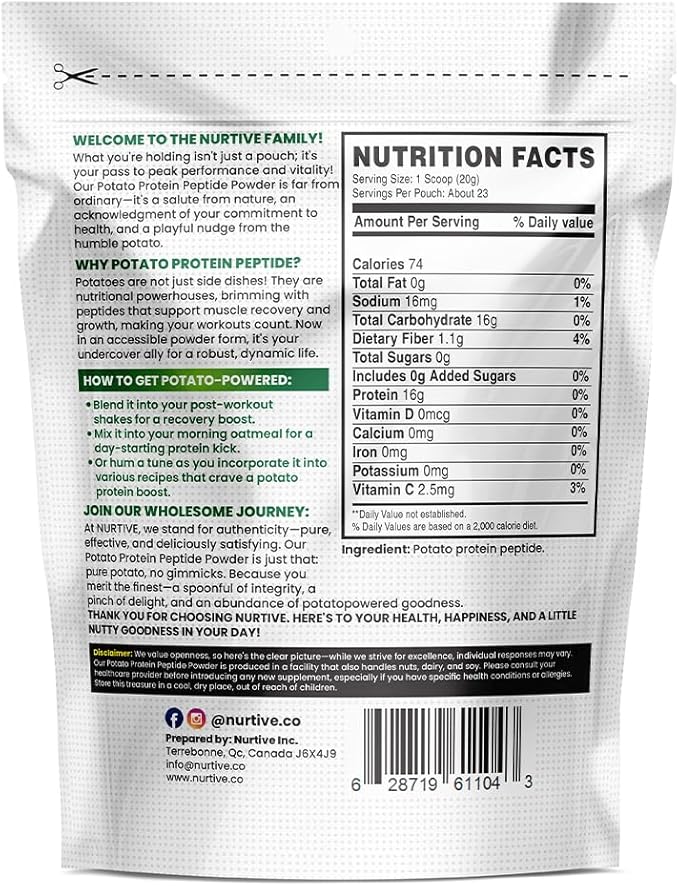 Potato Protein Peptide Powder 26 Servings (16 oz 454g)