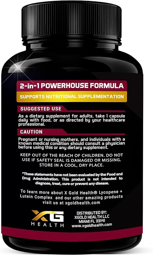 Lycopene + Lutein Supplement 60mg 40mg from 20mg from 2-in-1 Ultra-Concentrated 180 Veggie