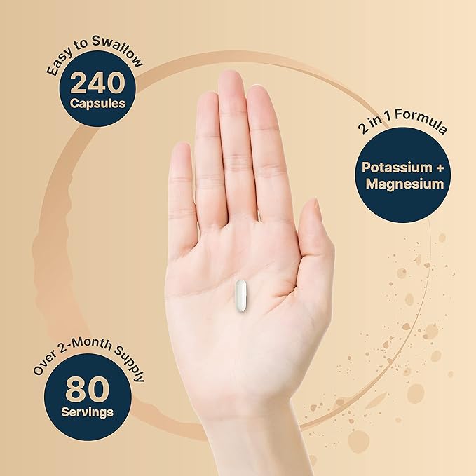 Potassium Magnesium Supplement – Potassium 200 mg + Magnesium 200 mg | 240 Capsules – Easily Absorbed Citrate Forms – Muscle, Bone, & Heart Health Support – Non-GMO