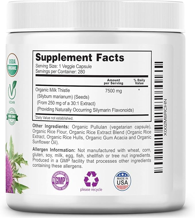 Milk Thistle Capsules, 280 Count, 7500 30:1 Extract,