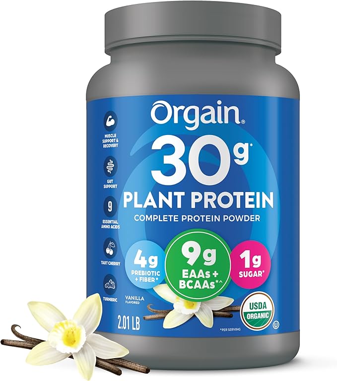 Orgain Organic 30g Vegan Protein Powder, 9g EAAs+BCAAs, 4g Prebiotic 1g Sugar, 2.01lb (Packaging