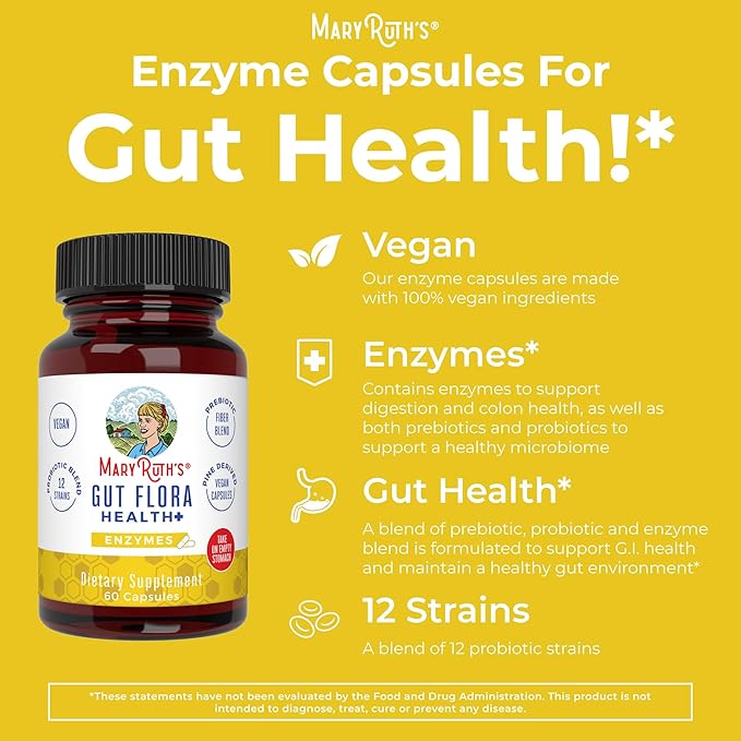 MaryRuth Organics Gut Flora Health+ Enzymes 2 Month 60 Capsules