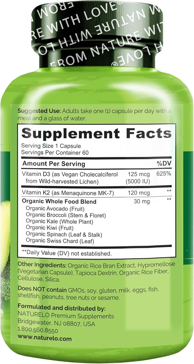 NATURELO Vegan K2+D3 D3 from D3 Supplement (60 Count 1))
