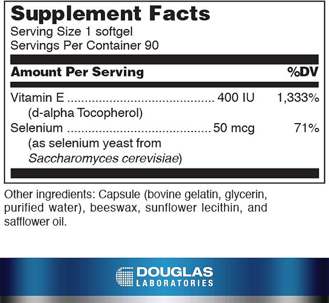 Douglas Laboratories Selenium + Vitamin E 400 I.U. 50 mcg. 90 Softgels