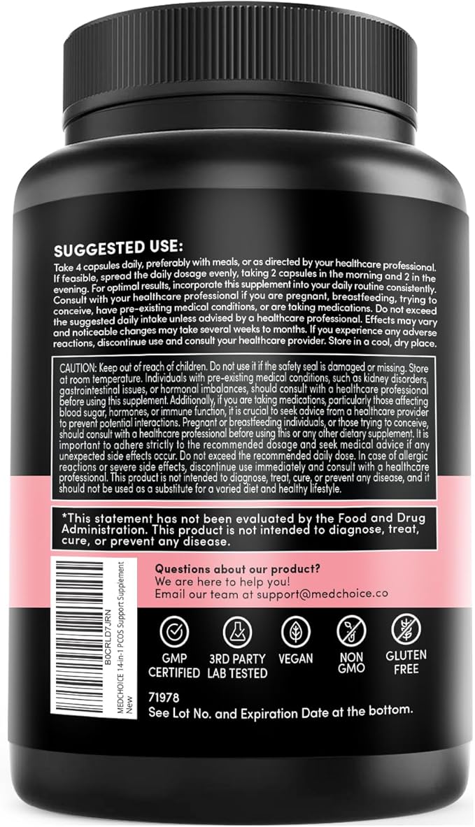 MEDCHOICE 4-in-1 Inositol Supplement - 40:1 Myo and D-Chiro Inositol for Energy, Metabolism, Ovarian and Hormone Support for Women (240ct)