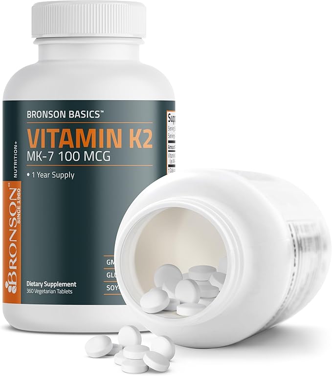 Bronson Vitamin K2 MK-7 100 MCG, K2 as MK7 Menaquinone, 1 Year 360 Tablets