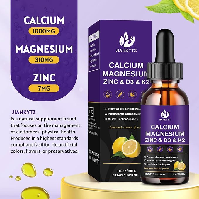Calcium Magnesium Zinc 1300mg with Magnesium D3 K2 K2 B6 B6 and D3 K2 K2 Liquid 2 Pack