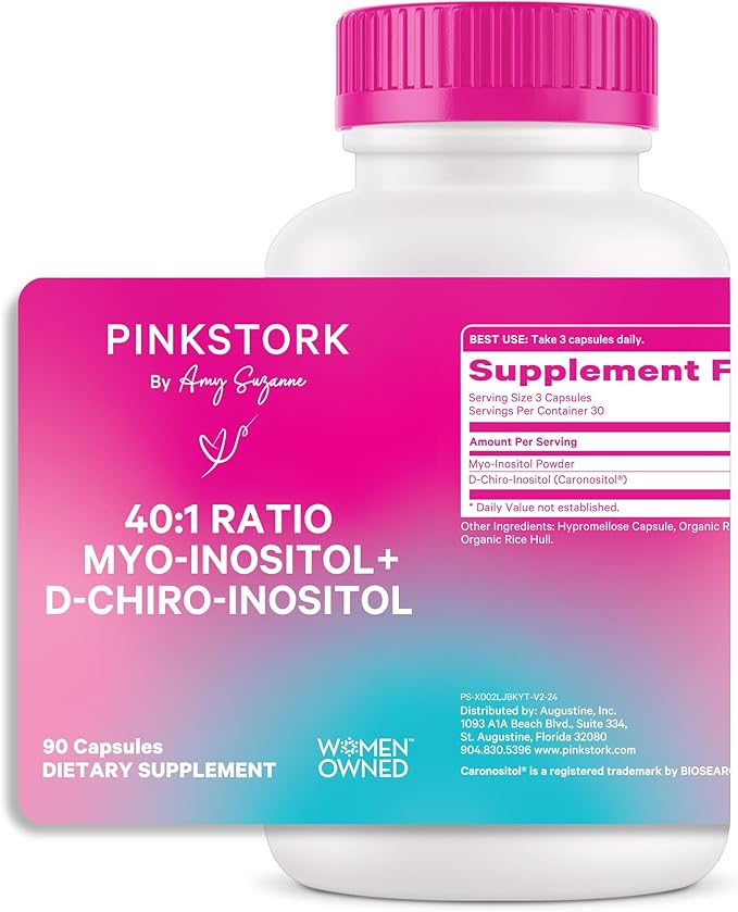 Pink Stork Myo-Inositol & D-Chiro Inositol Supplement - Hormonal Balance for Women - Ovarian Support - 40:1 Ratio - Fertility Supplements for Women - 90 Capsules, 1 Month Supply
