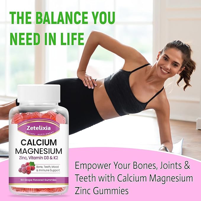 Sugar Free Calcium Gummies for Women D3 & K2, Calcium 60 Count