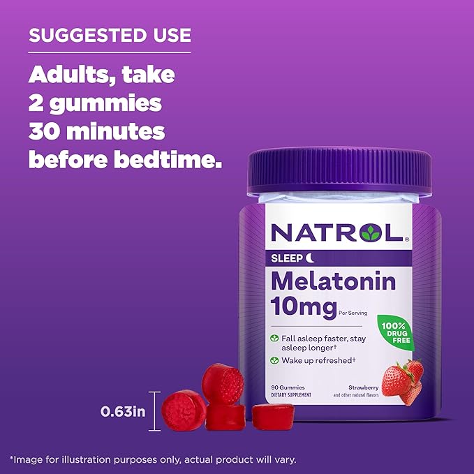 Natrol Melatonin Gummies, Sleep Support for Adults, 10 mg Melatonin Supplement for Sleeping, 90 Strawberry-Flavored Gummies, Up to a 45 Day Supply