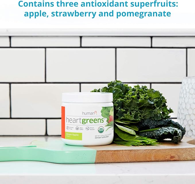 humanN HeartGreens | Superfood Organic Powder with Wheatgrass, Kale, Spinach, and Spirulina, USDA Organic Non-GMO, from The Makers of SuperBeets (Green Apple Flavor, 5.29-Ounce