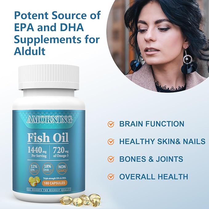 Fish-Oil Omega3-Fatty Acids-Supplement Small-Softgels 180Count 1440mg 1440mg for