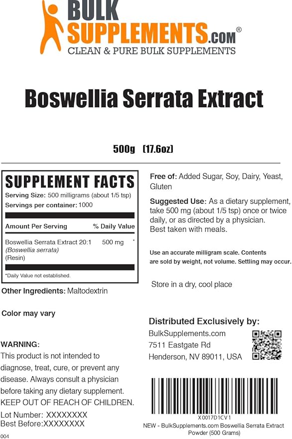 BulkSupplements.com Boswellia Serrata Extract Powder 500mg per 500g (1.1 (1.1 lbs) 1)