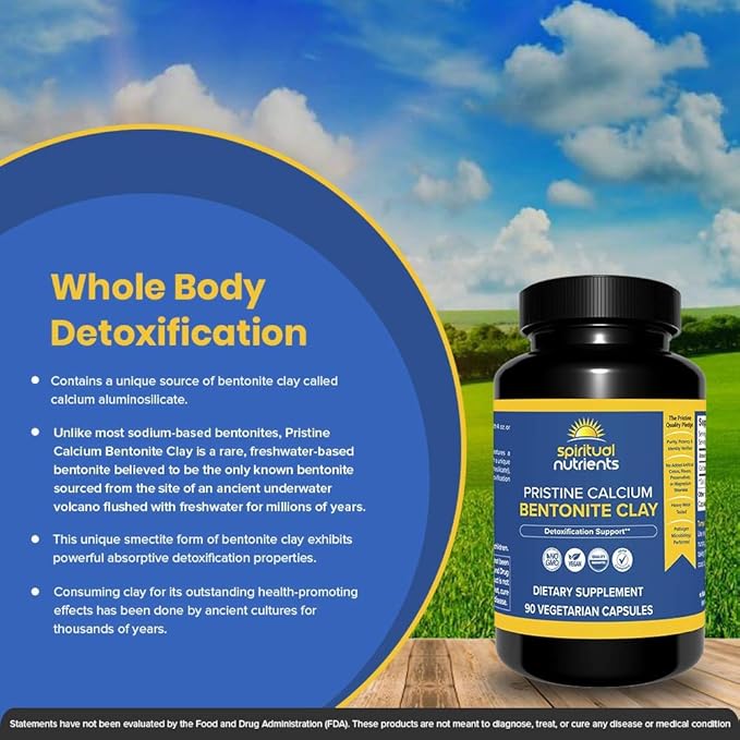 Pristine Calcium Bentonite Clay | Whole Body Detoxification, Featuring Calcium Aluminosilicate | Non-GMO, Vegan | 90 Capsules