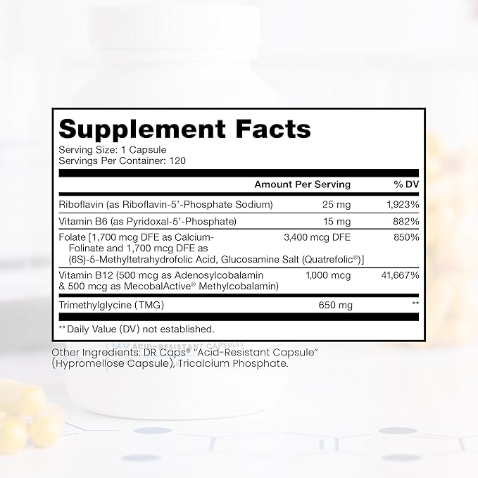 Methyl B Complete 5-MTHF Folate B12 Methylcobalamin, B2, B6 B6 & 120 Vegan