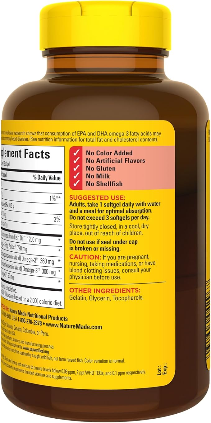Nature Made Omega 3 Fish Oil 1200 mg, 3 Fish 3 Supplement 100 Softgels