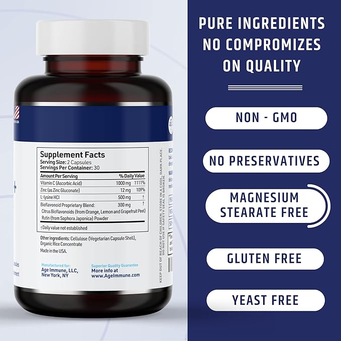 Vitamin C 1000mg Complex with L-Lysine 500mg, Zinc 12mg, Bioflavonoids 300mg. Doctor Bottles.(2)