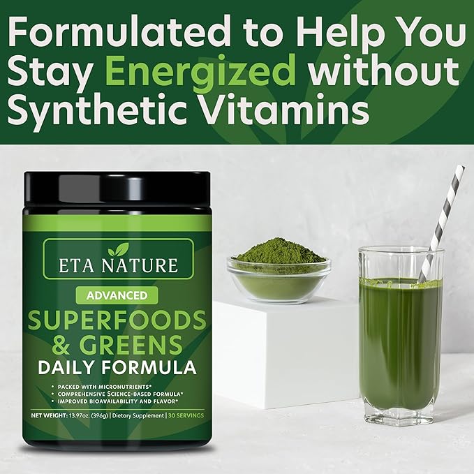 Greens Superfood Powder - Super Greens Powder for Immunity, Energy, Digestive and Liver Health - Fruits and Vegetables Supplements Packed with Vitamins and Minerals - Supergreens 396g