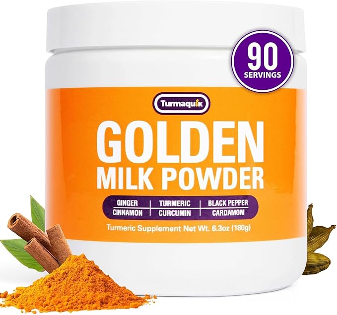 Turmaquik Organic Golden Milk Turmeric Powder Mix + Superfood Blend of Ginger, Black Pepper, Curcumin, Cinnamon, Cardamom - Non-GMO, Vegan, Keto, Ayurvedic