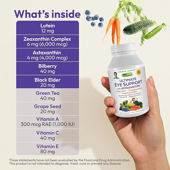 ANDREW LESSMAN Ultimate Eye Support 60 Softgels 12mg Lutein, 6mg Zeaxanthin, 4mg Astaxanthin,