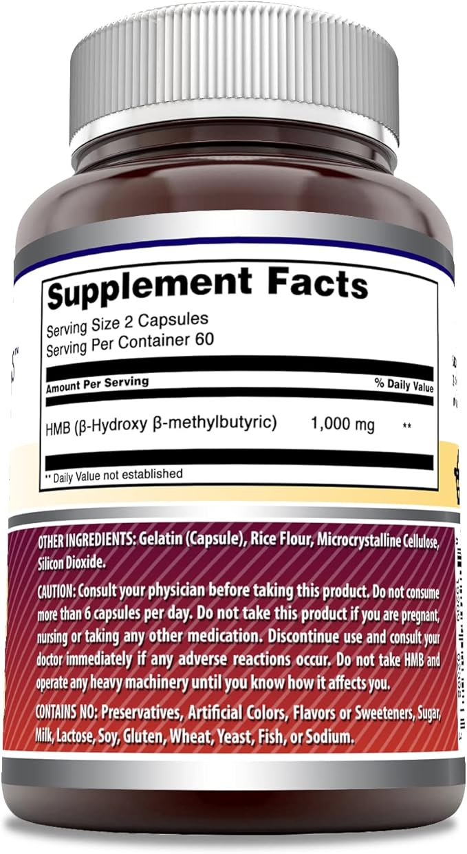 Amazing Formulas HMB (B-Hydroxy B-Methylbutyric Acid) Supplement | 1000 Mg per Serving | 120 Capsules | Non-GMO | Gluten-Free | Made in USA