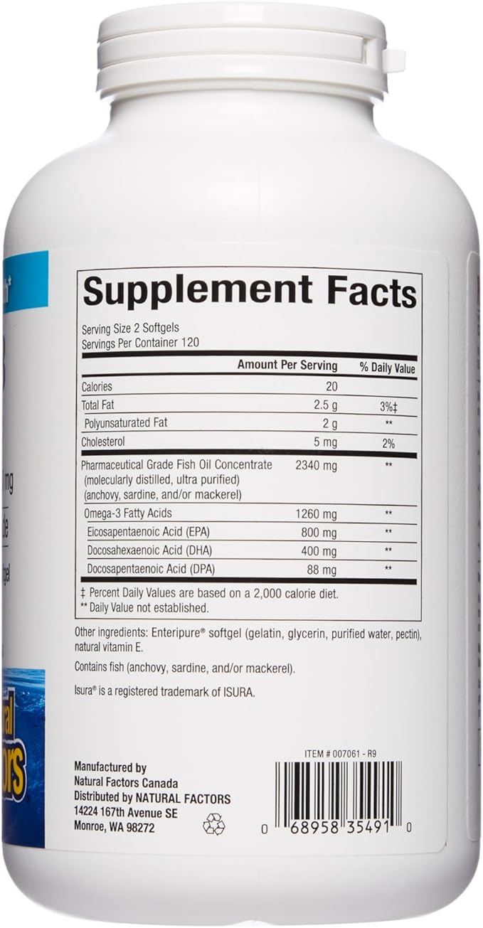 Natural Factors, RxOmega-3 Fish Oil, Pharmaceutical 1260 mg Omega-3 Per 240 Count 1)