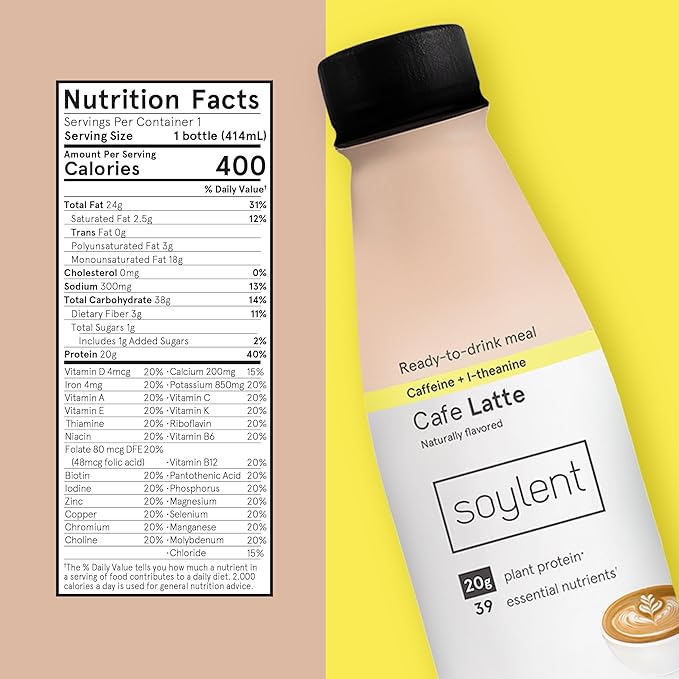 Soylent Complete Coffee Meal Replacement Shake, 20g Vegan 1g Sugar, 14oz (12 (12 Pack)