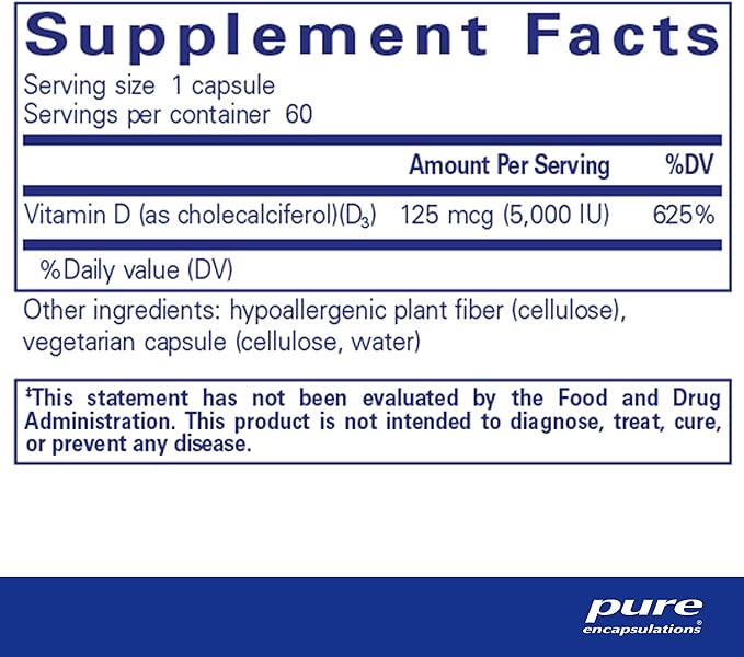 Pure Encapsulations Vitamin D3 125 mcg (5,000 IU) 60 Capsules