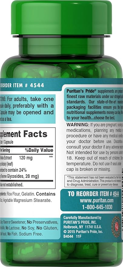 Puritan's Pride Ginkgo Biloba Standardized Extract 120 mg-100 mg-100 Capsules