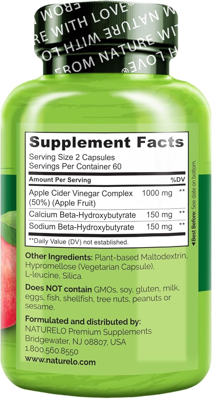 NATURELO Apple Cider Vinegar Capsules - Natural ACV with Mother Supplement for Men & Women for Detox, Cleanse and Weight Management - 120 Vegan Capsules (Pack of 2)