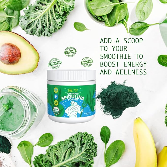 MATCHA DNA DNA707 Premium Organic Spirulina Powder 83 Servings (8.82 oz 250g) Sustainably 100% Vegetarian (250 g